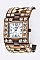 Stylish Crystal & Wooden Block Hinged Bracelet Watch LA-OB1235L2