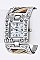 Stylish Crystal & Wooden Block Hinged Bracelet Watch LA-OB1235L2