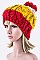Stylish Tri Color Lined Pom Pom Knit Beanie LA-EMH8517