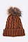 Pom Cable Knit Raccoon Fur Soft Beanie