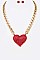 CRYSTAL HEART CHAIN STATEMENT NECKLACE SET