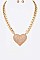 CRYSTAL HEART CHAIN STATEMENT NECKLACE SET