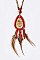 Teardrop Shell & Feather Ornate Pendant Necklace Set