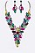 COLORED CRYSTAL LEAF STATEMENT NECKLACE SET