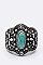 Elegant Fleur De Lis Embossed Turquoise Stretch Ring LASR0035