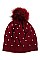 PEARL ACCENT DIAMOND KNIT POM POM BEANIE