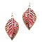 Layer Metal Printed Canvas Filigree Leaf Earring