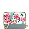 2-Way Flower Print Turn-Lock Accent Chain Shoulder Bag