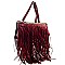 Aztec Pattern Fringed Barrel Messenger Bag - Hot