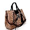 JU6471-LP Hematite Hardware Metallic Embossed Chain Tassel 3 Way Satchel