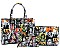 3IN1 TRENDY OBAMA PRINT ART SATCHEL CROSS BODY AND WALLET SET