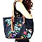 JY0145-LP Tassel Accent Flower Embroidery Reversible Tote