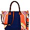 JY0223W-LP Denim Detail Ethnic Print Satchel Wallet SET