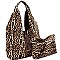 LEOPARD PRINT TWO TASSEL ACCENT HOBO SET