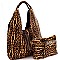 LEOPARD PRINT TWO TASSEL ACCENT HOBO SET