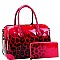 2-Way Gradated Leopard Patent Boston Satchel Wallet SET
