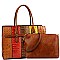 2 in 1 Structured Color Block Crocodile Print Patchwork Satchel