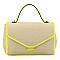Straw Neon Trimmed Satchel