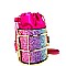 L0149-LP Unique Satin Drawstring Bag Glittery Framed Bucket Shoulder Bag