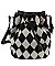 Mesh Check Printed Drawstring Bucket Crossbody Bag