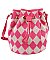 Mesh Check Printed Drawstring Bucket Crossbody Bag