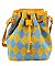 Mesh Check Printed Drawstring Bucket Crossbody Bag