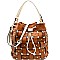 LD086-LP Wide Woven 2 Tone Drawstring Bucket Hobo