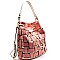 LD086-LP Wide Woven 2 Tone Drawstring Bucket Hobo