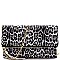 Fold-Over Tassel Accent Leopard Print Clutch Shoulder Bag