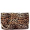 Fold-Over Tassel Accent Leopard Print Clutch Shoulder Bag