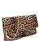 Fold-Over Tassel Accent Leopard Print Clutch Shoulder Bag