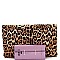 Fold-Over Tassel Accent Leopard Print Clutch Shoulder Bag
