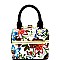 LE64300-LP Flower Embroidery Print Patent Medium Boxy Satchel