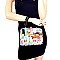 LE64300-LP Flower Embroidery Print Patent Medium Boxy Satchel