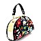 LE6431-LP Flower Embroidery Print Patent Medium Round Satchel