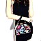 LE6431-LP Flower Embroidery Print Patent Medium Round Satchel