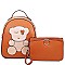 STUDDED BEAR PATCH BACKPACK CLUTCH SET