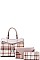 3IN1 TRENDY PLAID CHECK SATCHEL CLUTCH AND WALLET SET