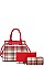 3IN1 MODERN CHECK SATCHEL BAG CLUTCH AND WALLET SET