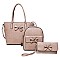 3IN1 FASHION BOW TIE SMOOTH TEXTURED SHOPPER BAG WITH BACKPACK AND CLUTCH SET