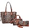 3 IN 1 TEXTURED LEOPARD PRINT TOTE BAG SET