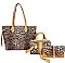 3 IN 1 TEXTURED LEOPARD PRINT TOTE BAG SET