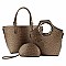 Ostrich Print Metal Handle Inner Bag 3 in 1 Tote SET