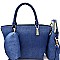 LF114D-LP Denim Metal Handle Satchel 3 in 1 Tote Value SET