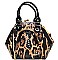 EMBOSSED LEOPARD SNAP-KISS SATCHEL WITH COIN POUCH