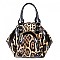 EMBOSSED LEOPARD SNAP-KISS SATCHEL WITH COIN POUCH