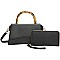 2-in-1 Fashion Bamboo Top Handle Flap Satchel