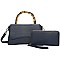 2-in-1 Fashion Bamboo Top Handle Flap Satchel