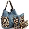 3 in 1 Whipstitched Side Pocket Leopard Print Hobo Wallet SET
