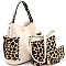 3 in 1 Whipstitched Side Pocket Leopard Print Hobo Wallet SET